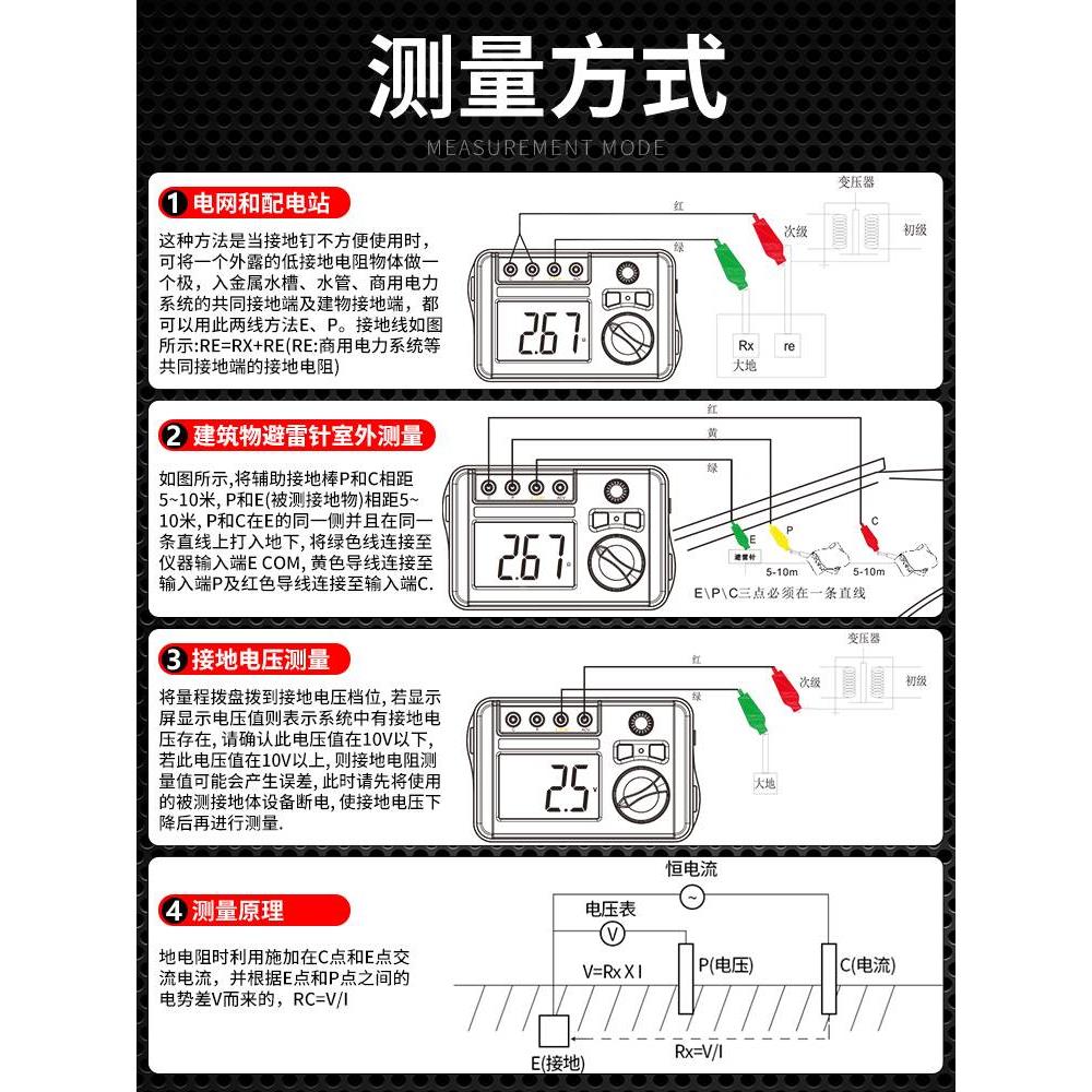胜利接地电阻测试仪VC4105A高精度数字摇表防雷土壤率元件测量仪*