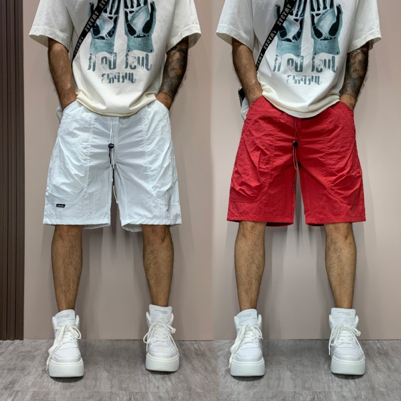 夏季高级感红色大口袋工装短裤