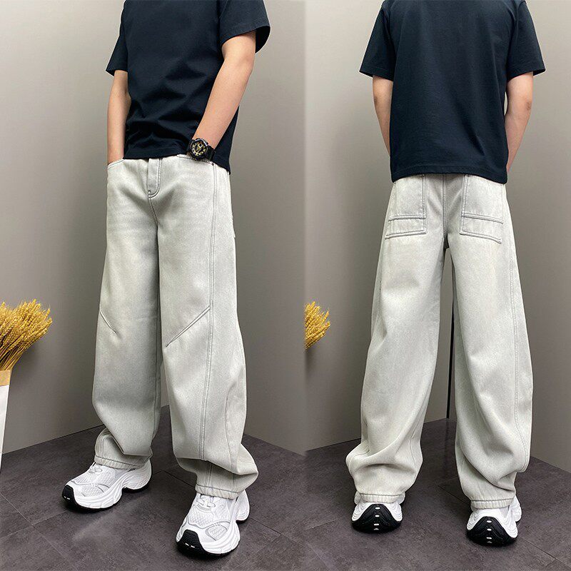 美式复古加绒弯刀牛仔裤