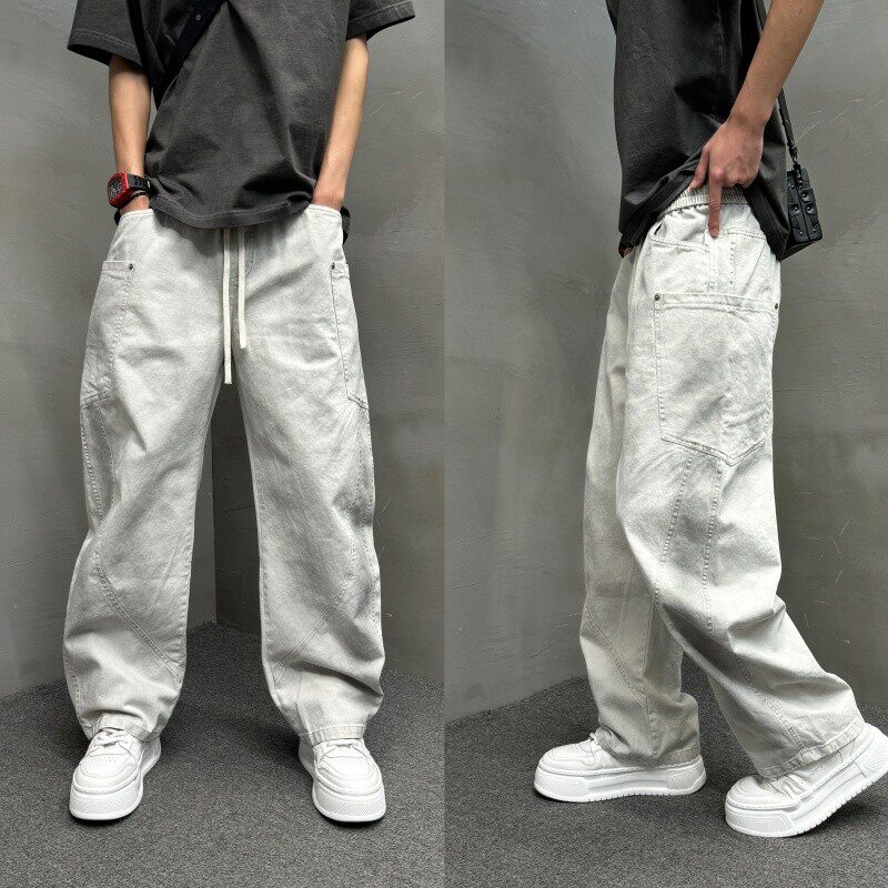 春季白色长裤2026新款牛仔男裤男士复古感裤子宽松直筒男士牛仔裤