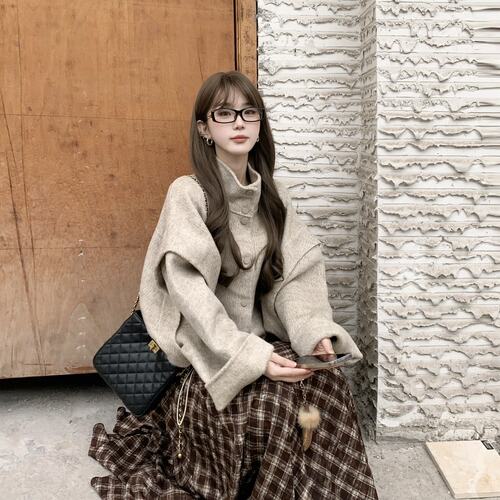 耿凡GENGFAN 立领羊毛大衣设计感小众宽松显瘦慵懒感气质外套