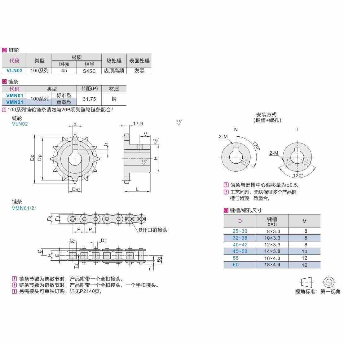 怡合达链JWA轮100系列(2-0A)VN02-100-10/1D42 链条1VMLN01-100