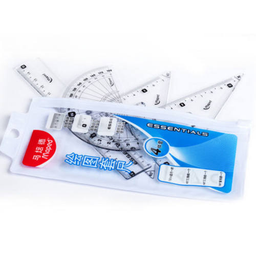 MAPED马培德透明直尺三角尺量角器4件套便携袋装绘图套尺897123