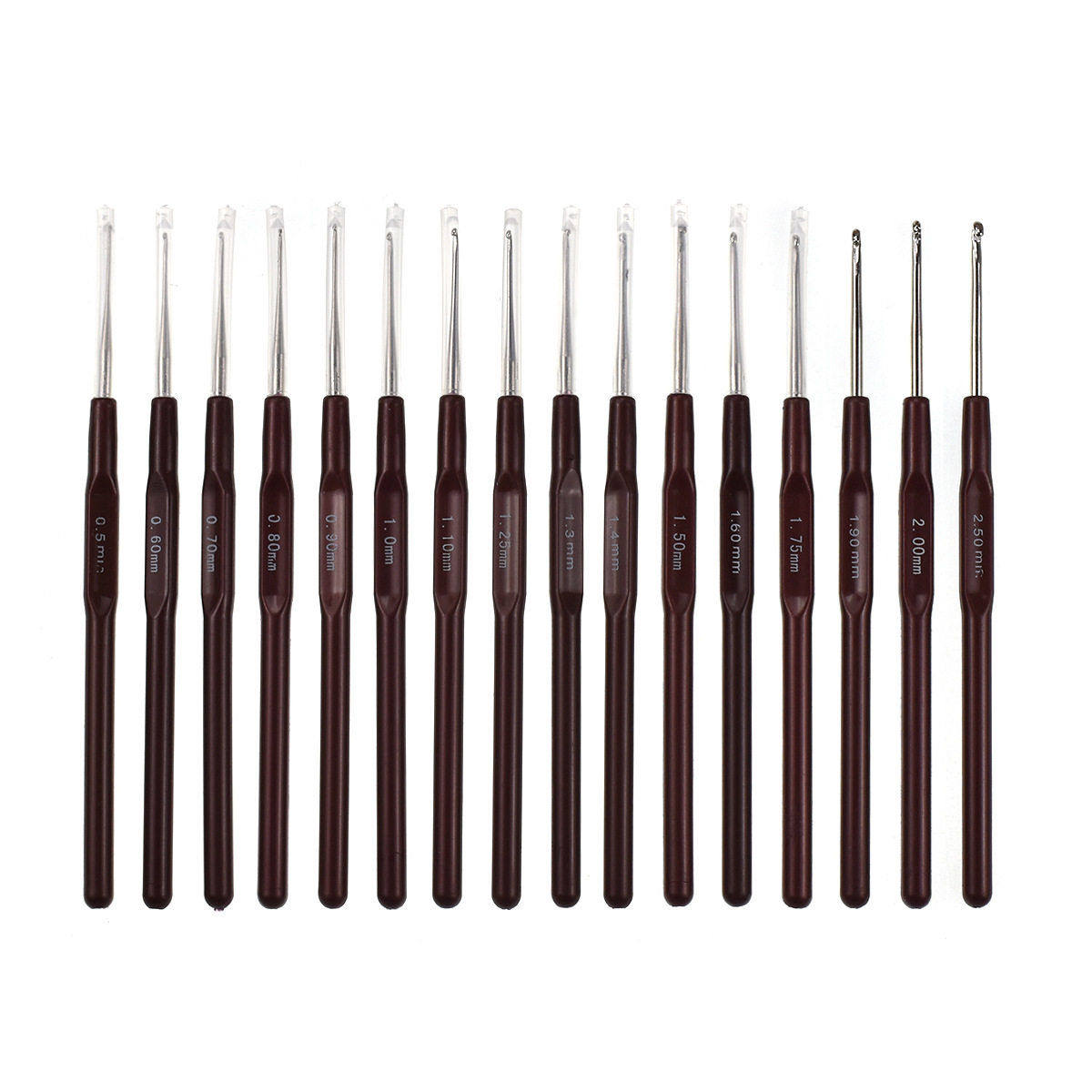 跨境蕾丝钩针银色钩头塑料钩针 金属铝钩针0.5-2.5mm蕾丝锁边针