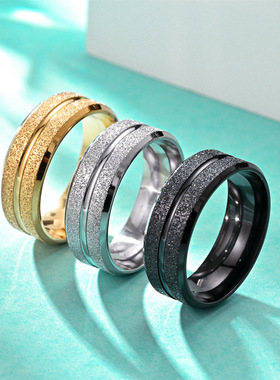 2025钛钢潮流男士戒指欧美百搭磨砂双排凹槽时尚饰品新款钛钢魅力