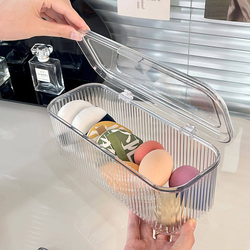 粉扑化妆棉收纳盒梳妆台桌面化妆品刷子口红防尘气垫置物架美妆蛋