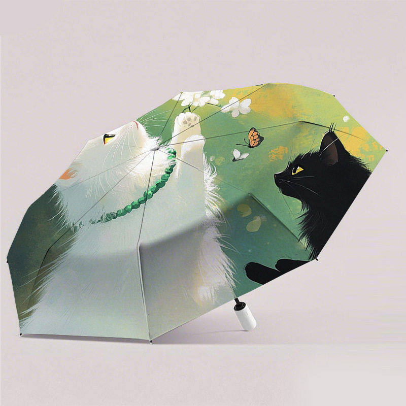 梦幻可爱猫咪动画数码印刷全自动折叠雨伞黑胶防紫外线遮光晴雨伞,居家日用,伞,淘宝优惠券,粉丝福利购,淘宝优惠卷
