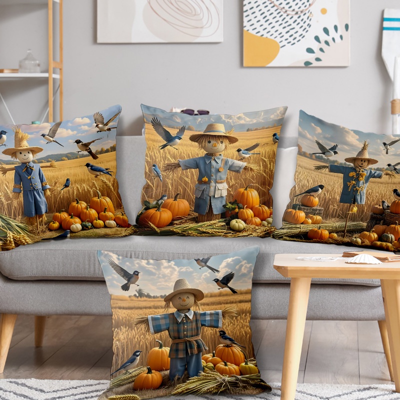 万圣节创意亚麻南瓜抱枕套稻草人印花装饰靠枕新款热销时尚装饰