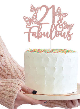 跨境21岁生日网红装饰蛋糕插牌插签Birthday300克金色撒粉纸烫金