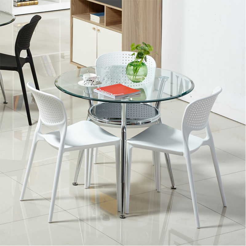 简约钢化玻璃圆桌一桌四椅 谈判桌店铺办公会议室接待洽谈桌椅组