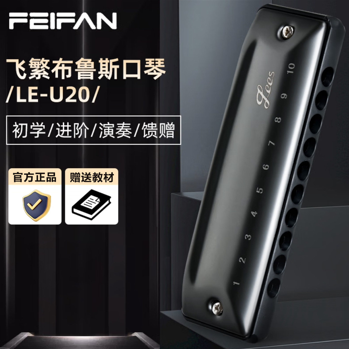 FEIFAN飞繁十孔c调圆孔布鲁斯口琴U20paddy蓝调学生演奏蓝调口琴