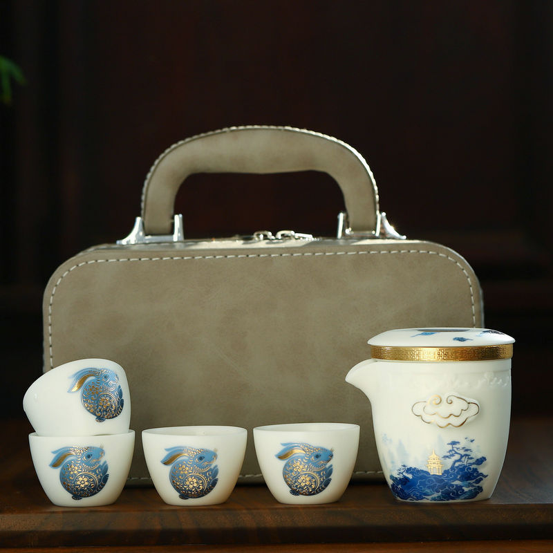 羊脂玉瓷素烧白瓷高档旅行茶具套装便携式一壶四杯陶瓷礼品定logo