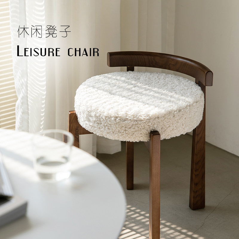 中古风实木靠背梳妆换鞋凳