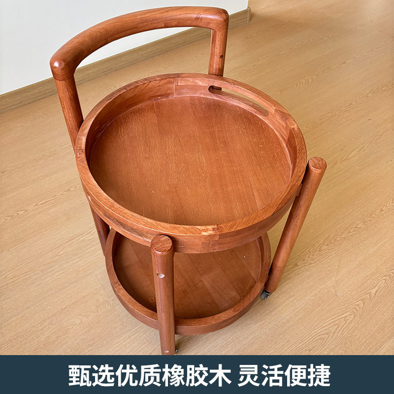 橡胶木实木双层轮滑边几小户型