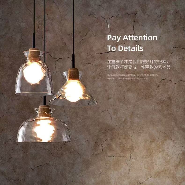 创意餐桌床头灯日式北欧餐厅吊灯原木三头灯咖啡厅卧室吧台灯玻璃