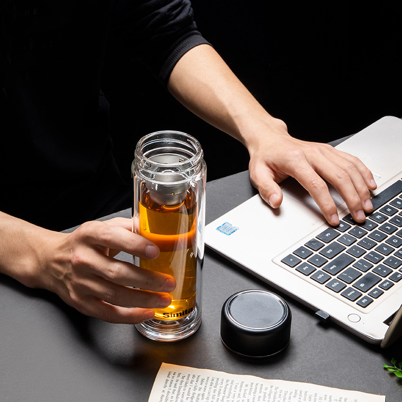 施密特宇硕双层玻璃茶杯男女士便携茶水分离泡茶杯带盖水杯子