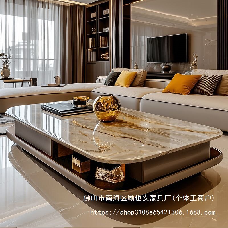 KJSXWM意式轻奢微晶石大户型客厅茶几E0级加长收纳设计豪华茶几gy