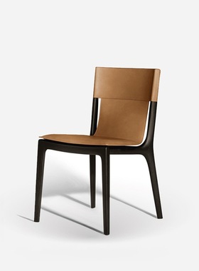 FDMA66-8北欧轻奢实木马鞍皮餐椅酒店样板间洽谈区接待椅意式白蜡