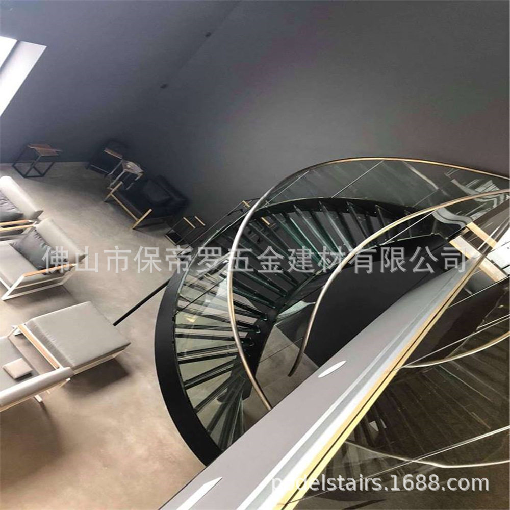 钢结构 旋转弧型玻璃楼梯扶手整体楼梯别墅