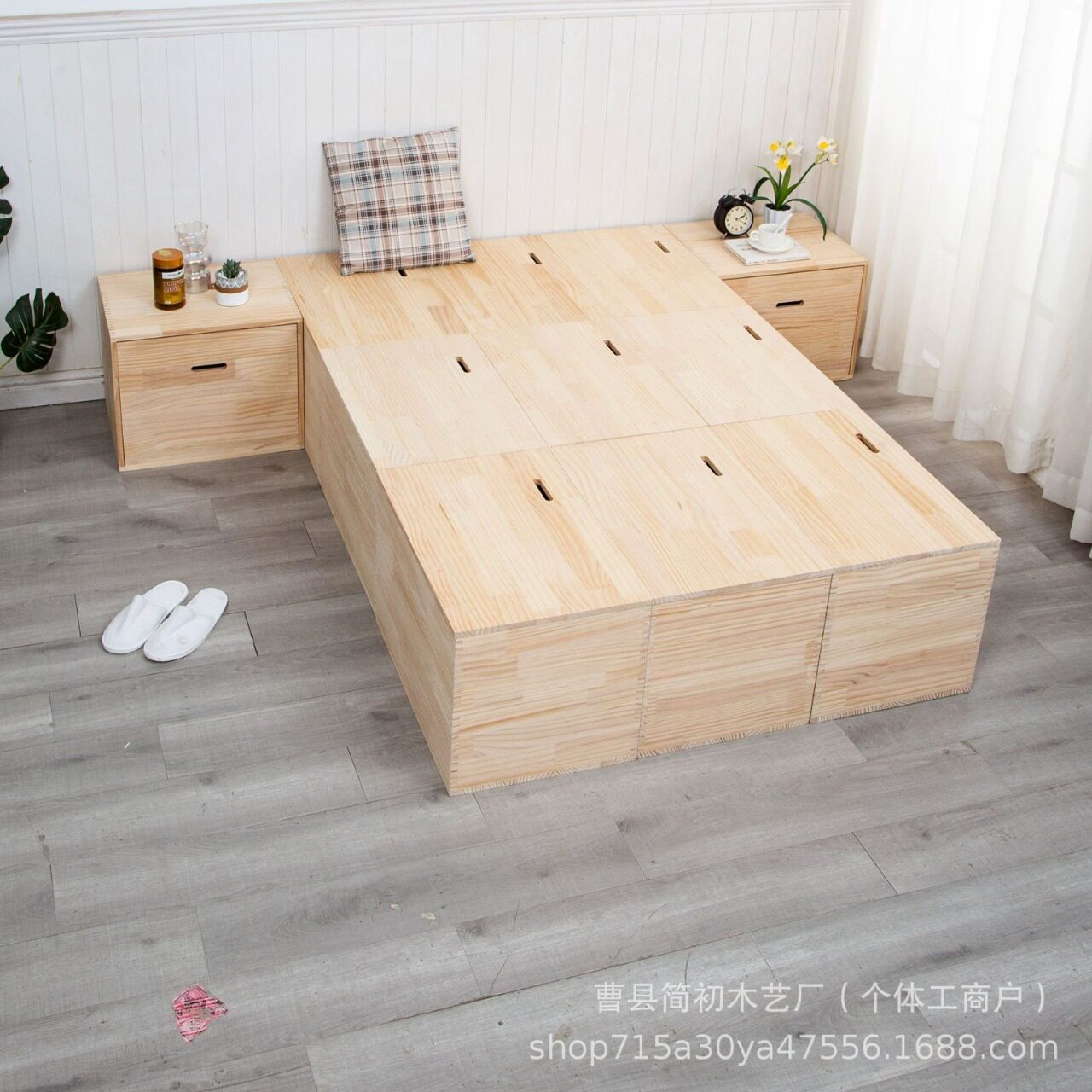 批发木制木箱子拼床榻榻米等组合储物箱拼接床架移动加宽榻榻米