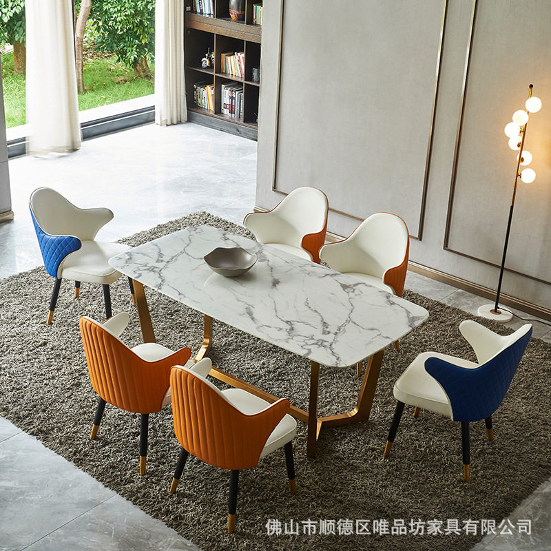 轻奢实木餐椅大理石餐桌椅组合靠背洽谈桌椅咖啡厅接待圆桌阳台桌