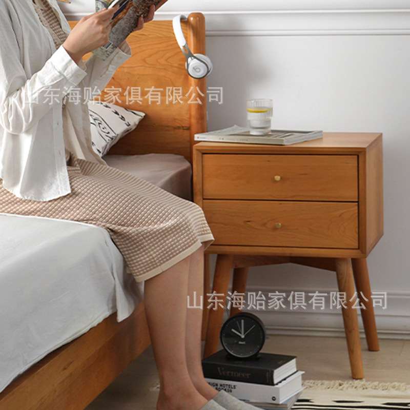 云端樱桃木床头柜北欧现代简约ins实木日式带抽屉收纳床边小柜子