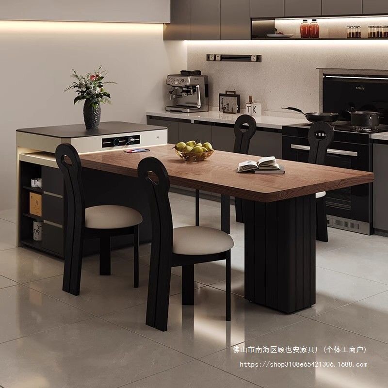 可伸缩多功能岩板岛台一体长方形餐桌家用餐厅现代简约餐桌椅组合