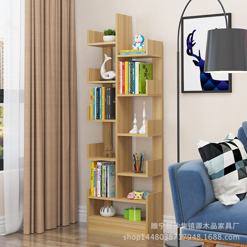 简约现代客厅树形置物架儿童学生实木组合小书柜书架落地创意储物