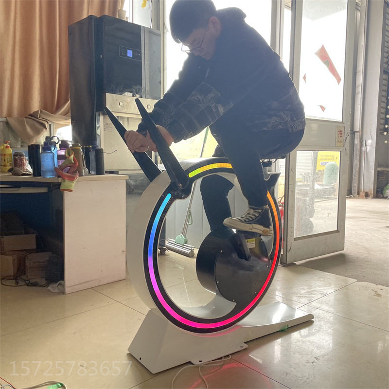 脚踏不锈钢迷你发光单车七彩流光柱互动骑行发电喷泉水车设备制作
