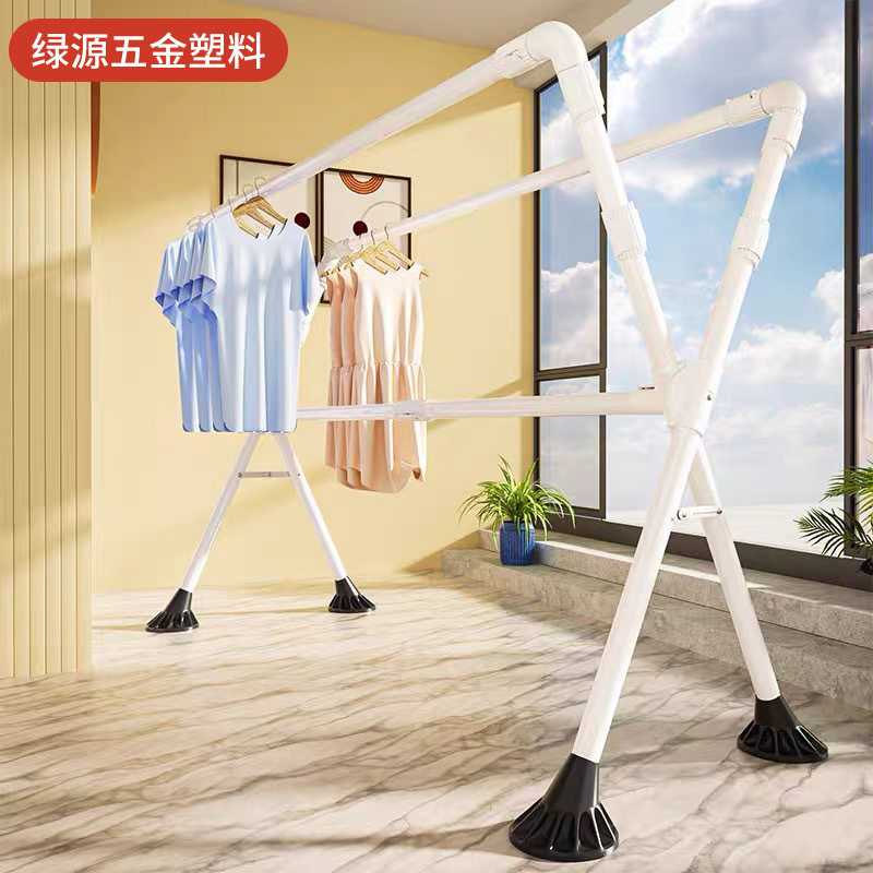 落地可折叠家用阳台伸缩晒衣架卧室晾晒衣杆室内外双杆X型晾衣架
