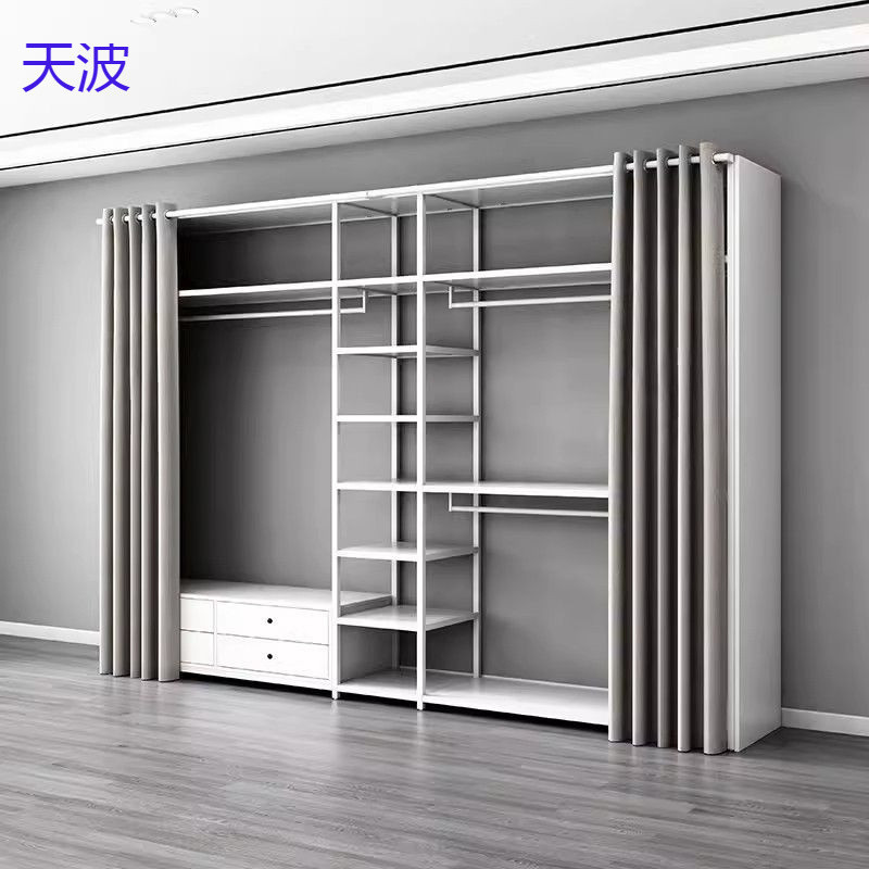 简约轻奢落地开放步入金属衣帽间挂衣架组合双卧室衣柜现做开