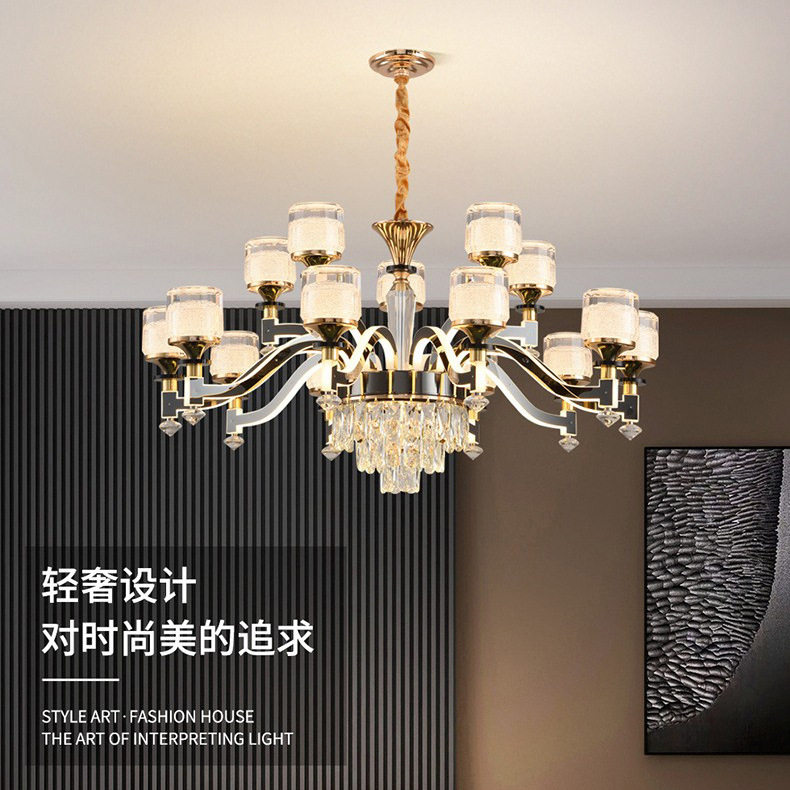 led客厅吊灯欧式家用灯臂发光大厅别墅灯饰高档轻奢现代水晶灯具