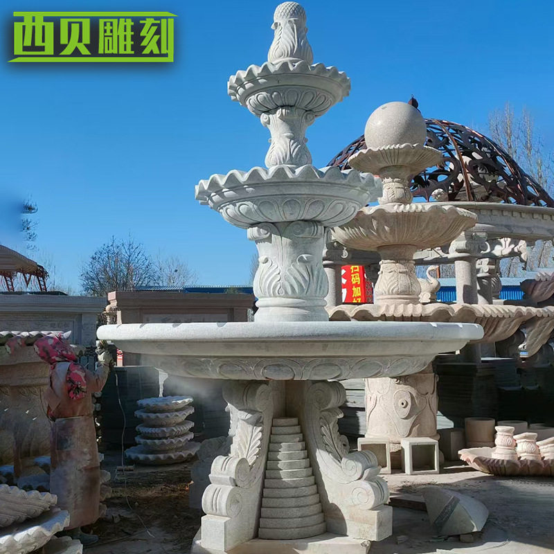 花岗岩水转球喷泉流水景观雕塑户外小区简约大型层层石雕喷泉雕塑