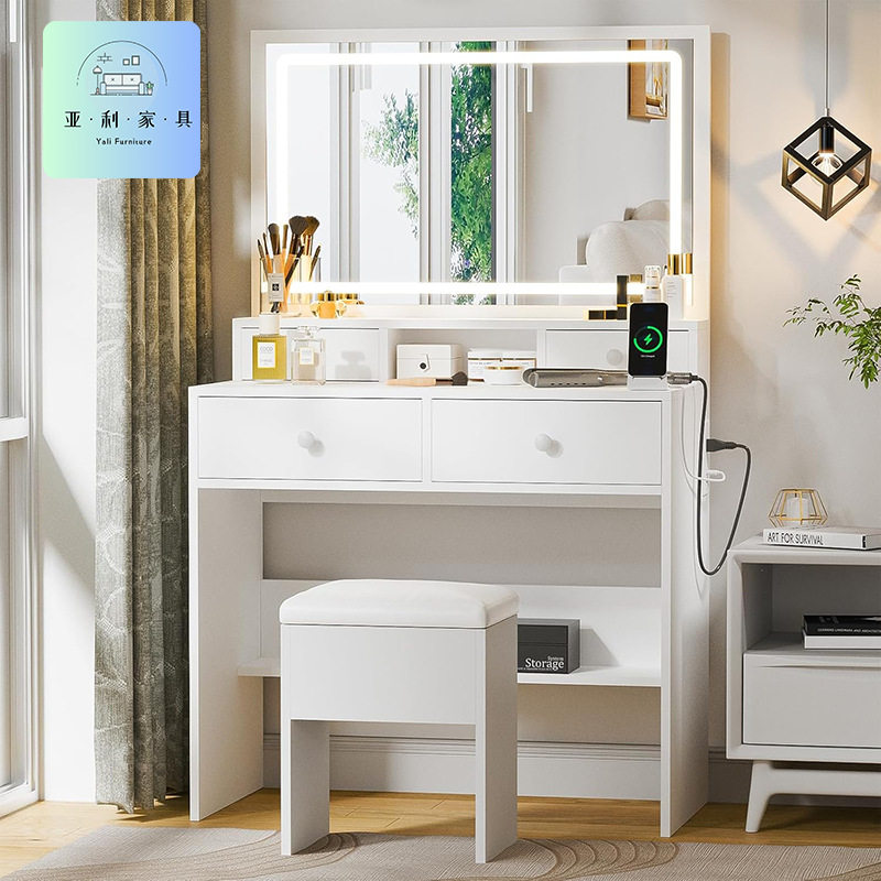 白色梳妆台收纳柜一体梳妆柜化妆台卧室小型化妆桌现代简约梳妆桌