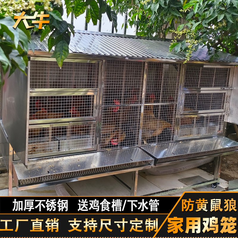 大牛不锈钢鸡笼家用室外大型防雨鸡舍户外养鸡笼自动清粪收垒德株