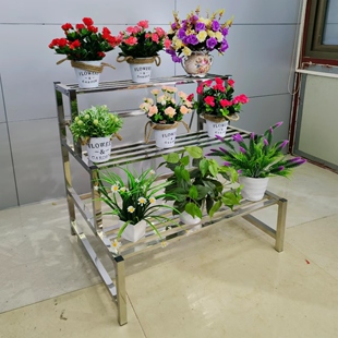 7T批发梯形多层不锈钢加厚坚固花架子户外置物架客厅落地式花盘架