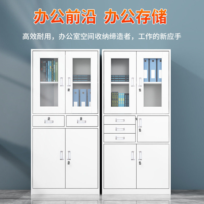 文件柜玻璃档案柜办公室书柜铁皮柜带锁储物柜凭证资料柜