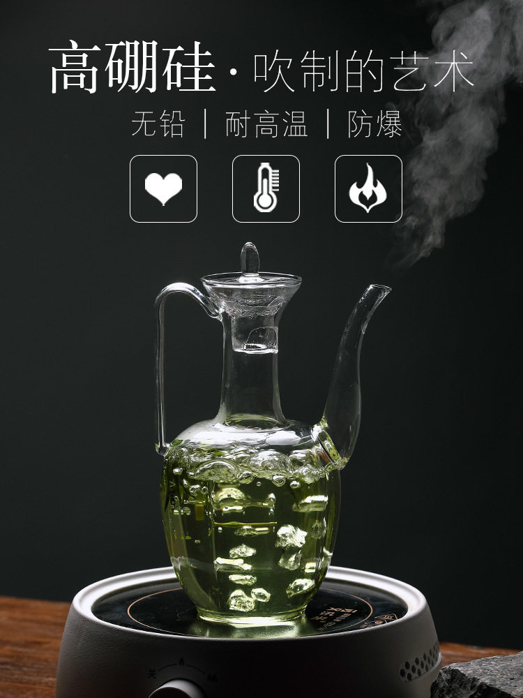 透明玻璃执壶仿宋瓜棱壶耐高温可电陶炉加热茶壶家用创意仿古水壶