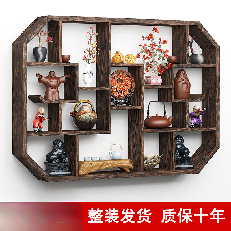 博古架实木新中式茶壶架展示架墙上置物架简约现代多宝阁架子茶具