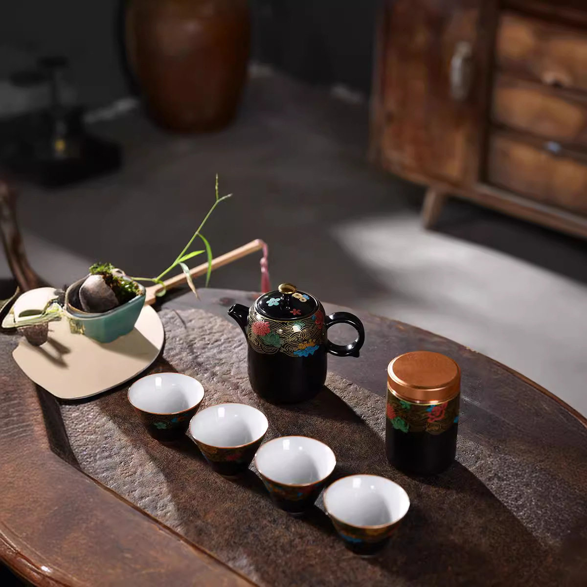 海浪井栏壶旅行茶具套装一壶四杯户外便携快客杯简易泡茶壶小套装