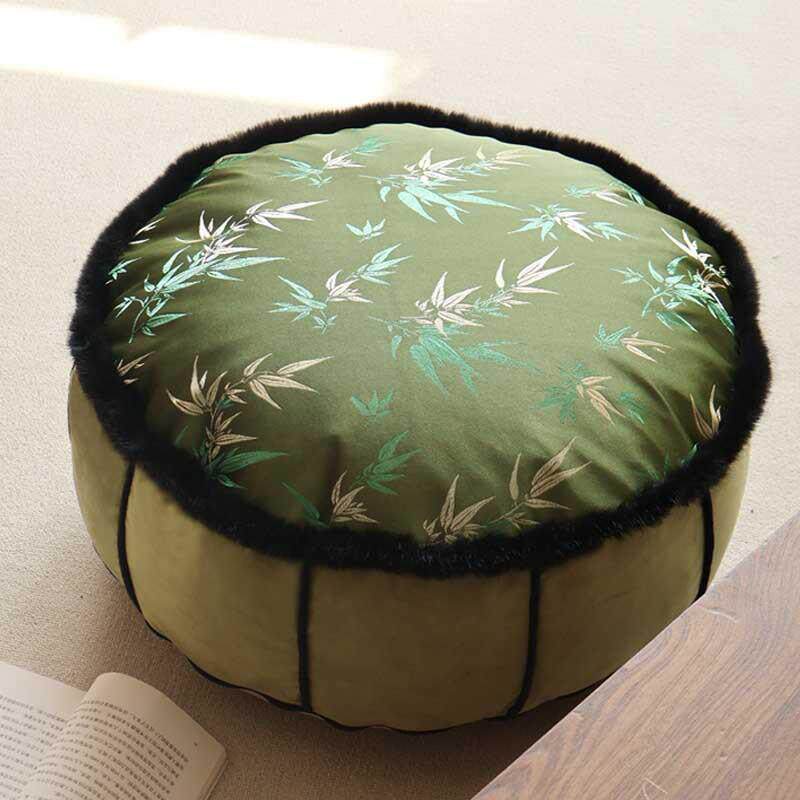 新中式墩子坐垫中古风竹叶提花家用客厅沙发边凳懒人坐垫蒲团脚墩