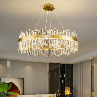 水晶灯后现代轻奢客厅灯别墅氛围主灯具圆环冰柱创意法式餐厅吊灯