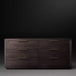 RH黑色实木斗柜美式 乡村仿古做旧抽屉六九斗柜卧室客厅收纳储物柜