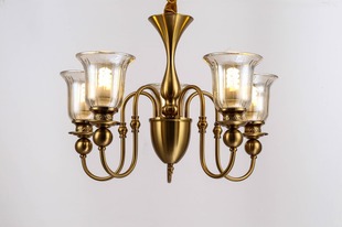 新中式 餐厅灯卧室玻璃灯罩纯铜灯具3001号 简约全铜客厅吊灯美式