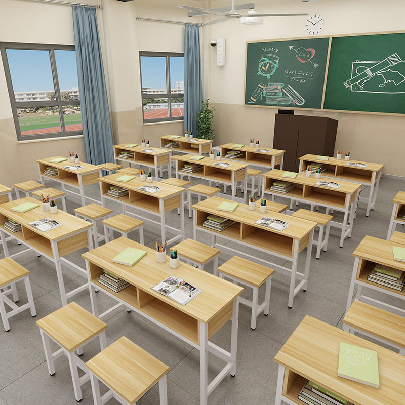 中小学生课桌凳批发幼儿园儿童学习写字桌单双人位培训班学生书桌