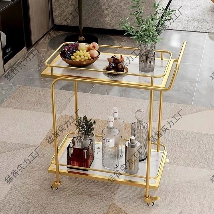 北欧移动小推车推车收纳酒店酒水金色多层铁艺餐车餐厅传菜车