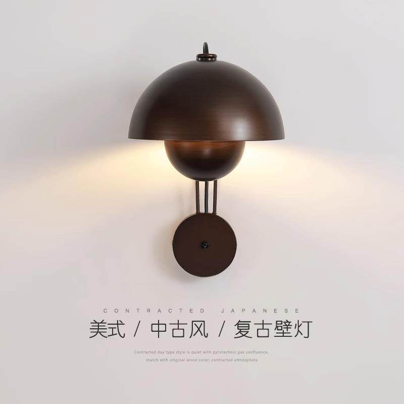 高级感咖色拉丝复古乡村美式LED壁灯中古风卧室书房床头灯具走廊