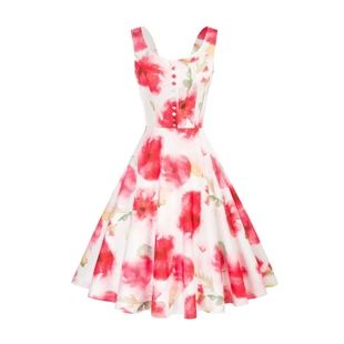 跨境外贸1950S复古酒会舞会无袖返校节礼服夏季印花纽扣A字连衣裙