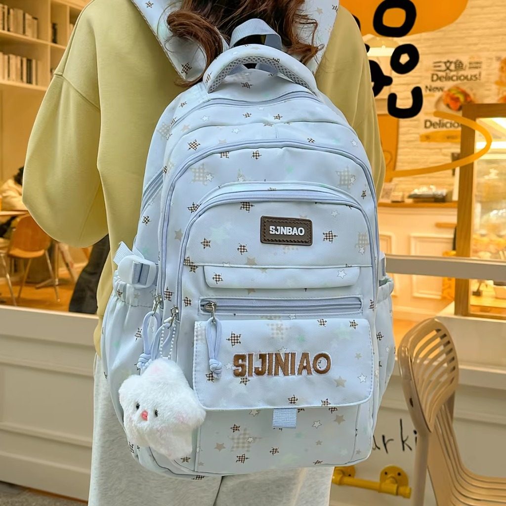 学院风可爱星星印花双肩包女学生初中生高中生书包大容量少女背包