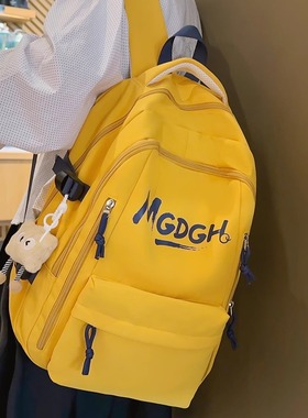 黄色字母双肩包初中生高中生大学生大容量轻便高颜值书包女生背包